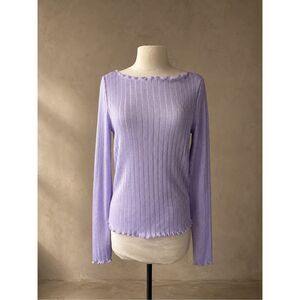 Pilcro Sz M Lavender Metallic Ribbed Boat Neck Long Sleeve Top NWT